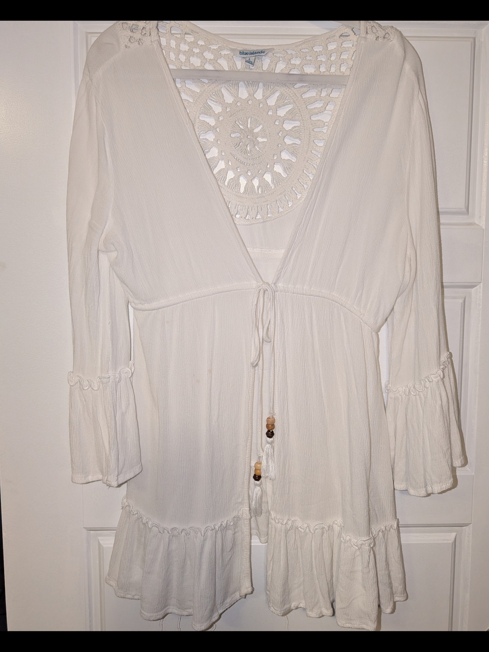 blueisland White Textured Fabric Boho Top